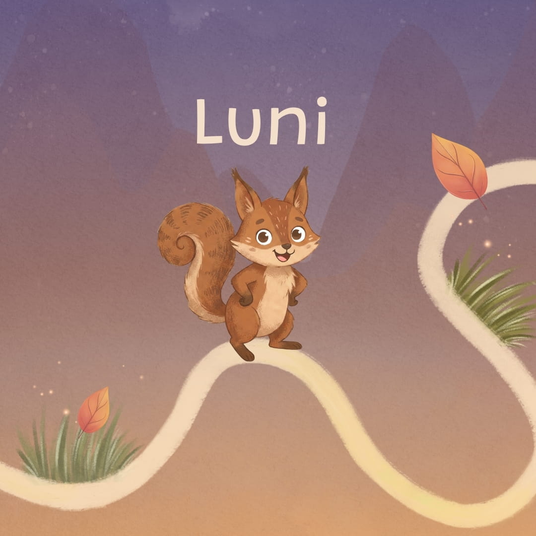 Luni – das Fuchs-Eichhörnchen aus der Zendou Kids Waldbox, Charakter aus dem Kinderbuch Lunis Abenteuer im magischen Wald