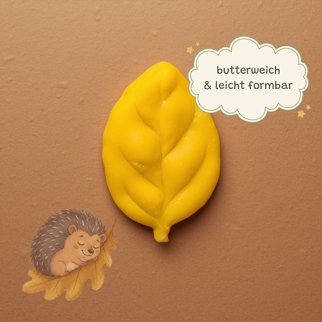 Gelbes Blatt aus Zendou Kids Kinderknete Sonnenstrahl-Gelb – butterweich und leicht formbar