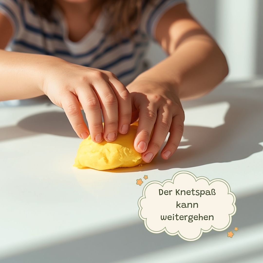 Kinderhände kneten mit Zendou Kids Sonnenstrahl-Gelb – Der Knetspaß kann weitergehen
