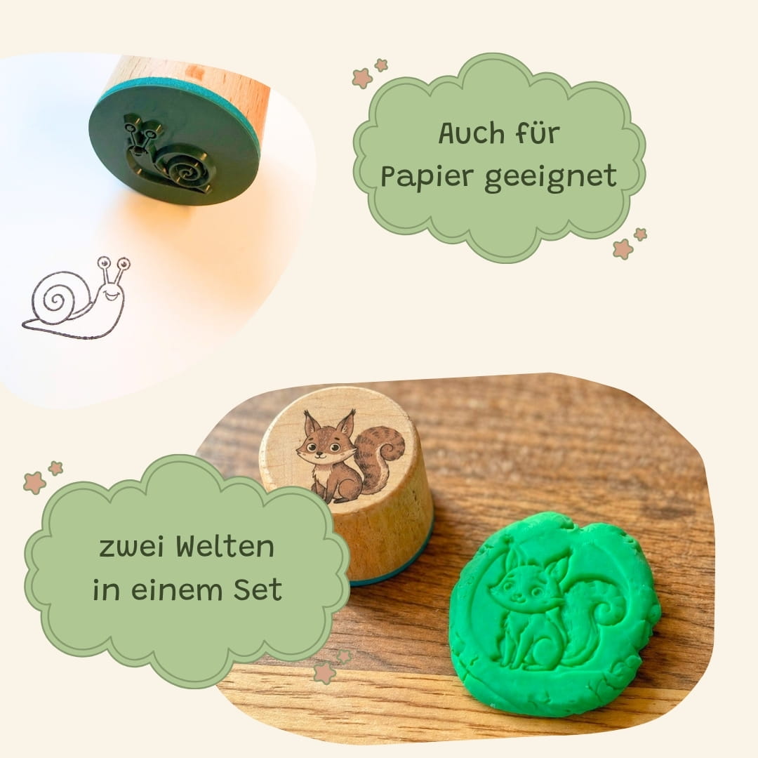 Holzstempel Silikonunterseite und Abdruck in Knete – Zendou Kids Stempelset für Knete und Papier