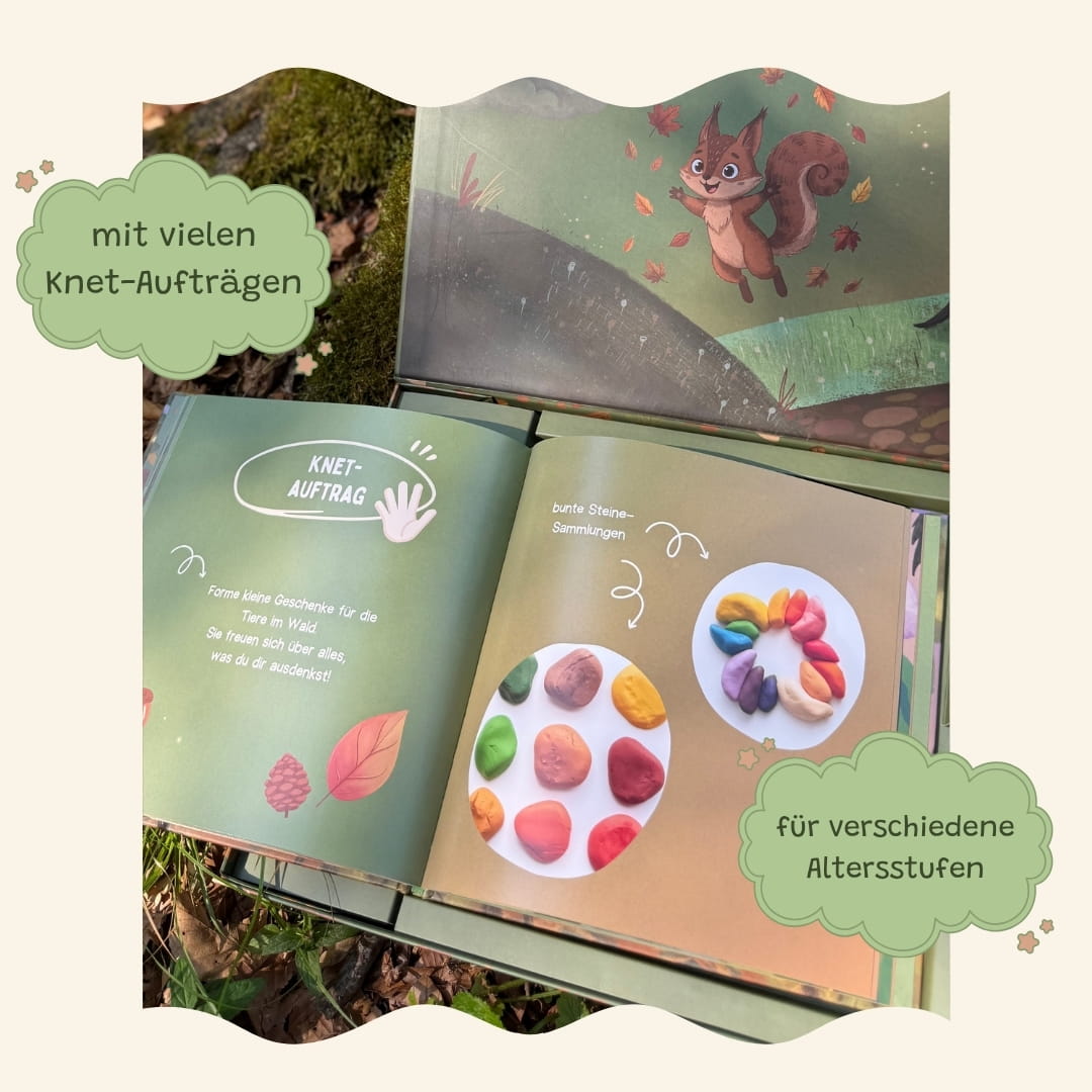 Knet-Auftrag Seite im Mitmachbuch – für verschiedene Altersstufen, Waldbox Zendou Kids